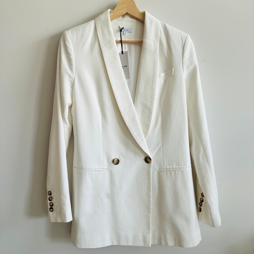 NWT IRIS & INK Giselle Double-Breasted Off White Organic Cotton Blazer – 12 - Picture 2 of 11